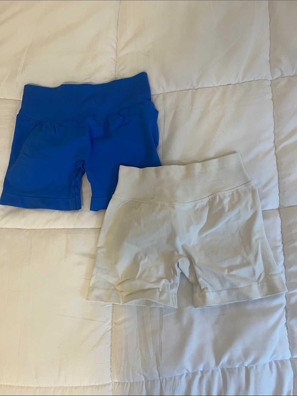 Two Pack of White and Blue Athletic Spandex Shorts